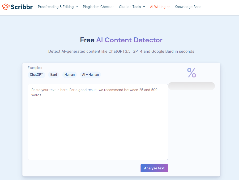 6 Free ai Content Detectors to check your Digital Content 4 scribbr free ai detector