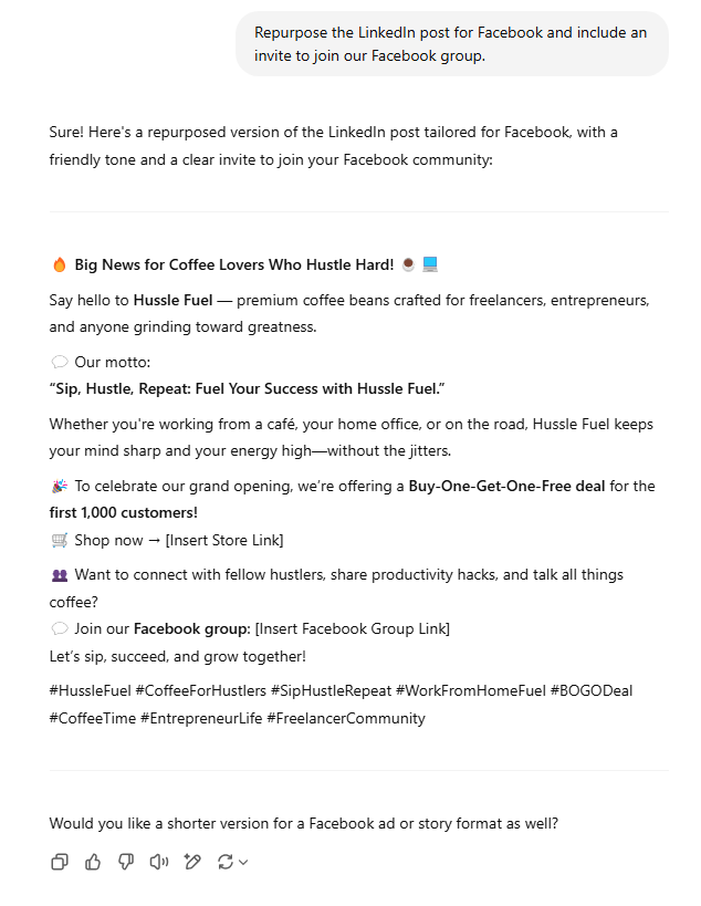 3. repurpose linkedin post for facebook community