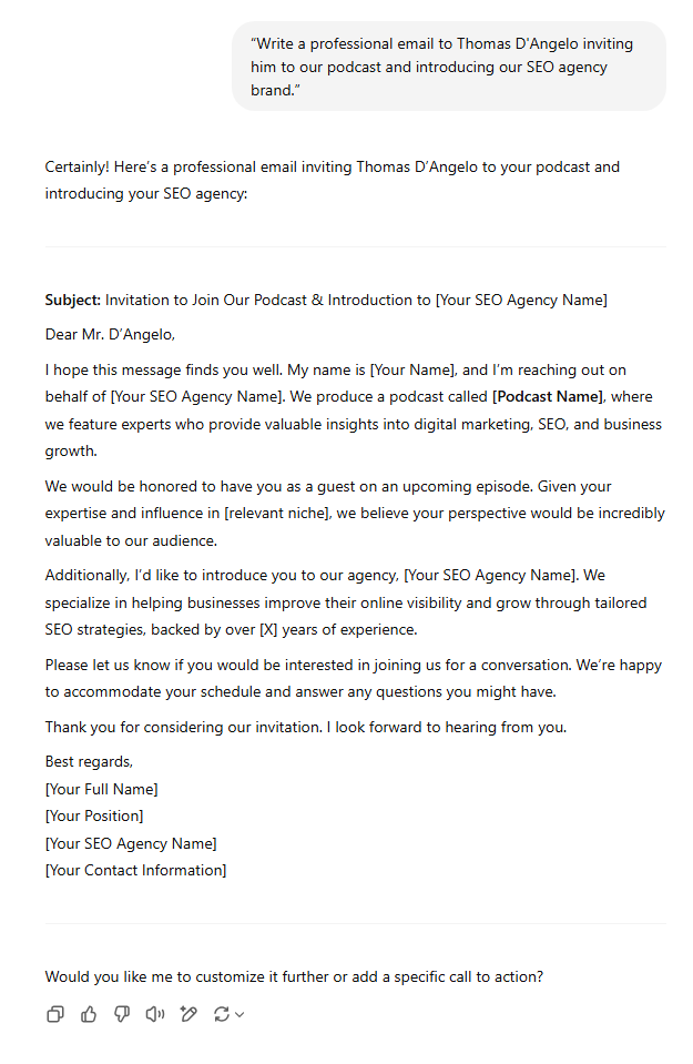 4. write email for podcast for seo brand