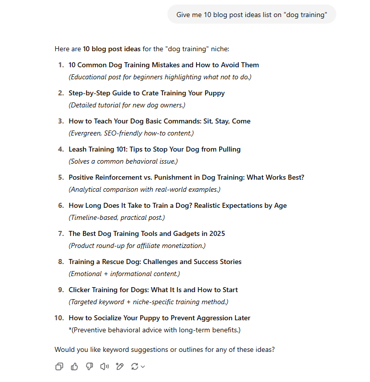 ChatGPT prompt for blog post ideas