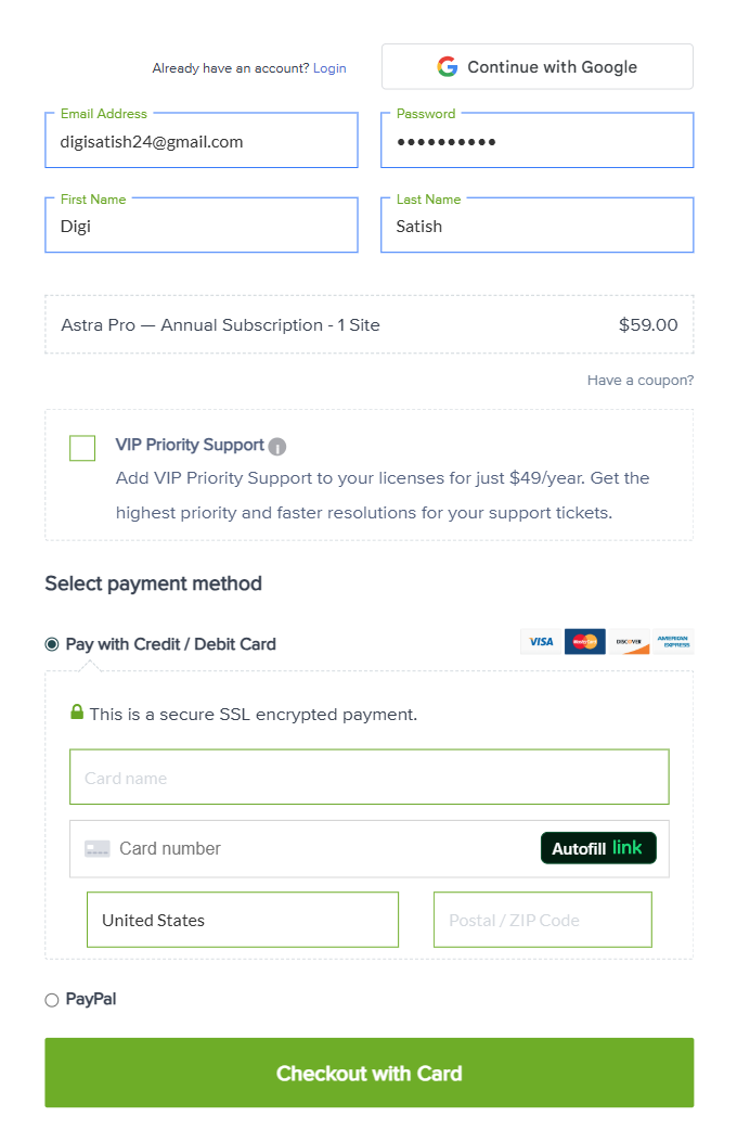 astra pro annual subscription - checkout - Astra Theme Coupon