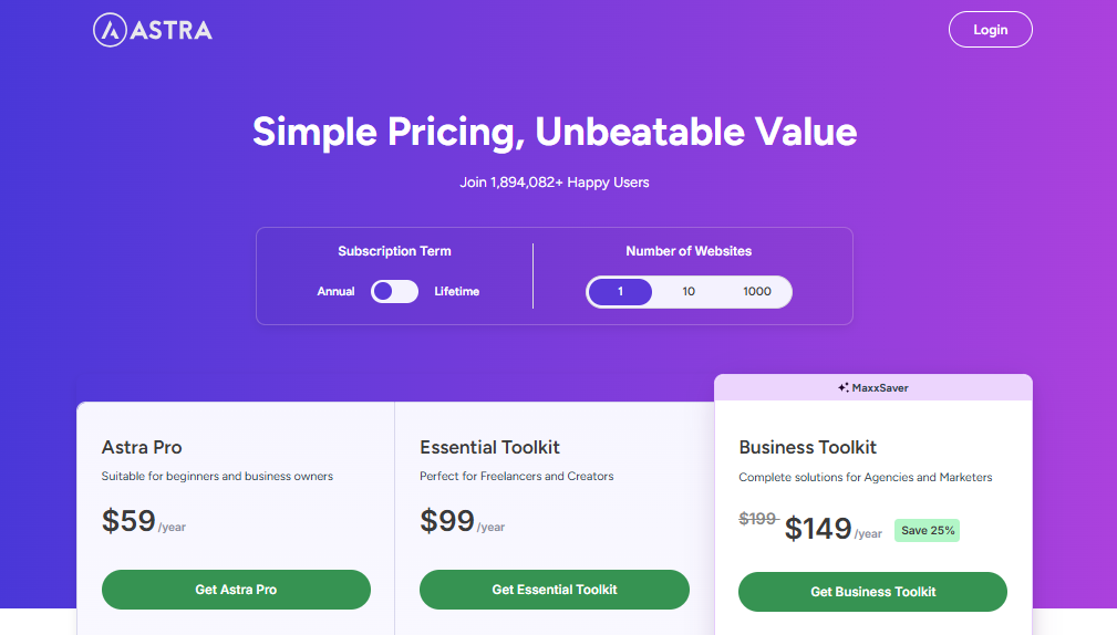 astra simple pricing