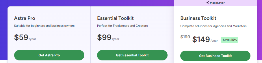 astra theme toolkit pricing