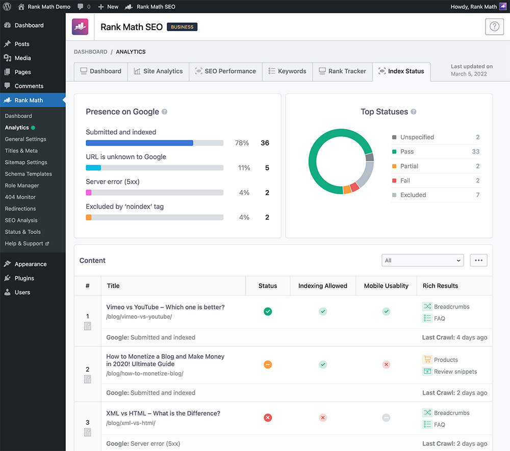 Rank Math SEO Review 2026: Is This the Best SEO Plugin for WordPress? 11 google-index-status