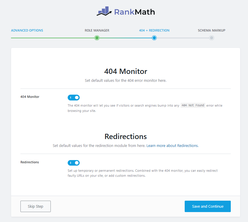 rank math 404+ redirections features
