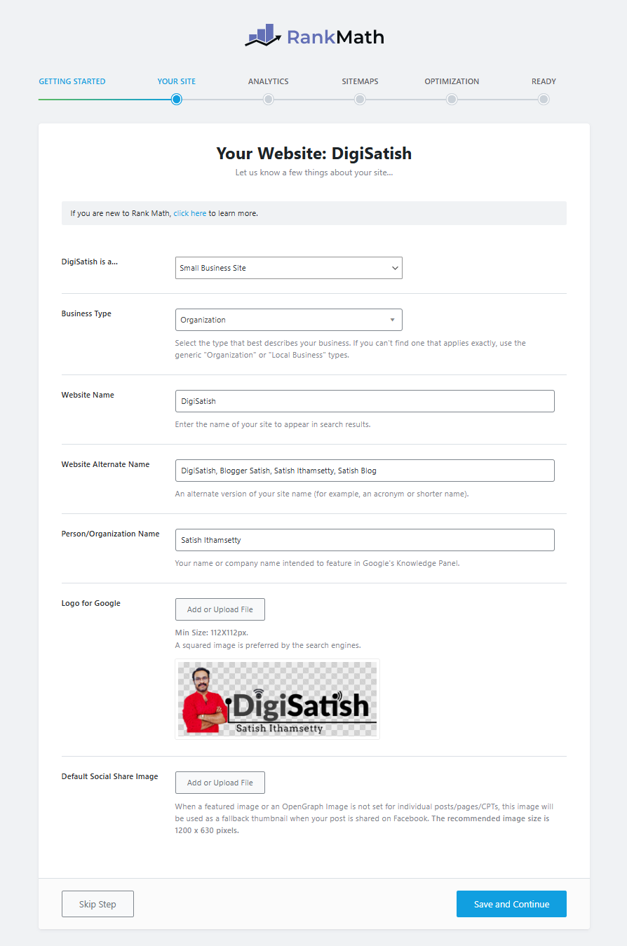 rank math setting - Business type settings