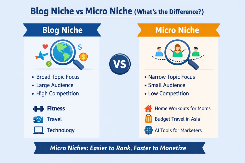 How to Start a Blog and Make Money in 2026 (Step‑by‑Step Guide for Beginners) 4 blog niche vs micro niche