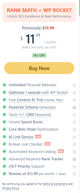 Rank Math Coupon Code & Discount 2026: Best Deals Available Now 4 rank math + WP Rocket plan